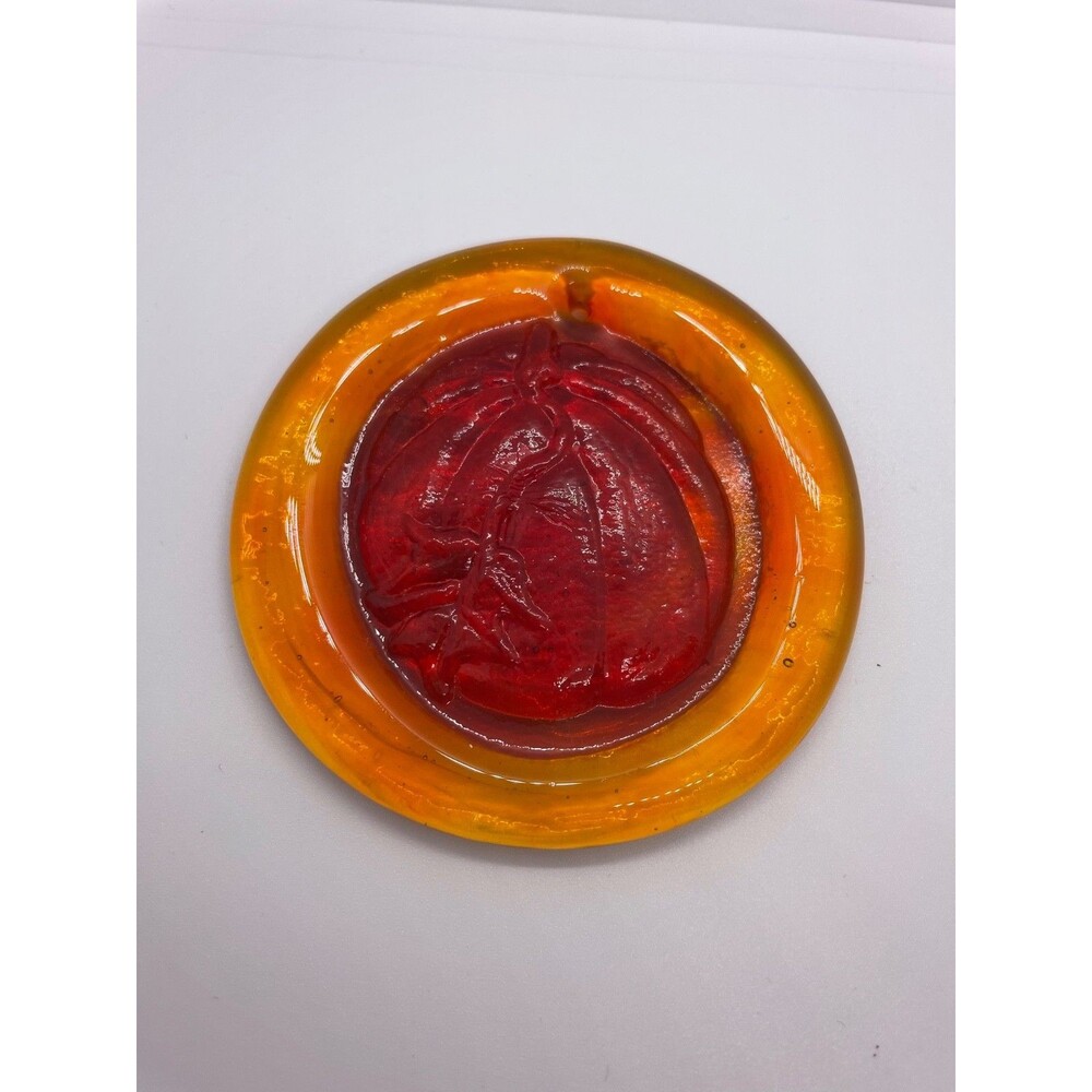 VTG. Art Glass Amberina Glass pumpkin Orange Pressed Window Suncatcher 3.5"